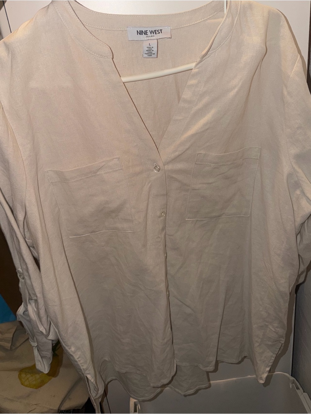 Nine West Women's Long Sleeve Two Pocket Blouse